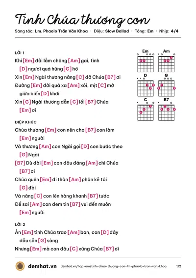 Hợp âm Tình Chúa thương con (Thanh Hương) – bản nhạc PDF trang 1, tông Em