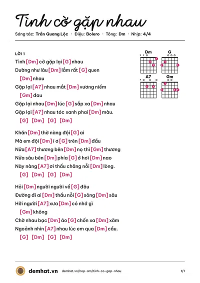 Hợp âm Tình cờ gặp nhau (Thái Châu) – bản nhạc PDF trang 1, tông Dm