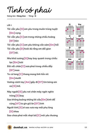 Hợp âm Tình có phai (Khánh Vy) – bản nhạc PDF trang 1, tông G