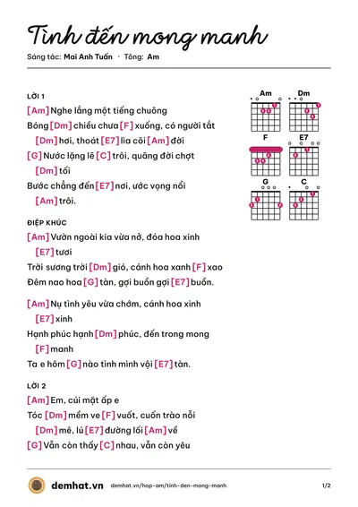 Hợp âm Tình đến mong manh (Cao Duy) – bản nhạc PDF trang 1, tông Am