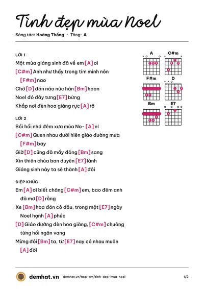 Hợp âm Tình đẹp mùa Noel (Hoàng Thống) – bản nhạc PDF trang 1, tông A