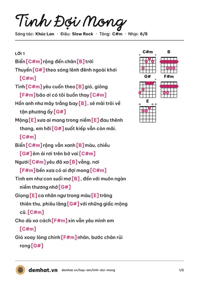 Hợp âm Tình Đợi Mong (Tô Chấn Phong) – bản nhạc PDF trang 1, tông C#m