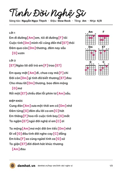 Hợp âm Tình Đời Nghệ Sĩ (Đàm Vĩnh Hưng) – bản nhạc PDF trang 1, tông Am