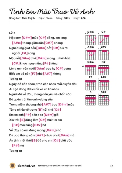 Hợp âm Tình Em Mãi Trao Về Anh (Lam Trường) – bản nhạc PDF trang 1, tông D#m