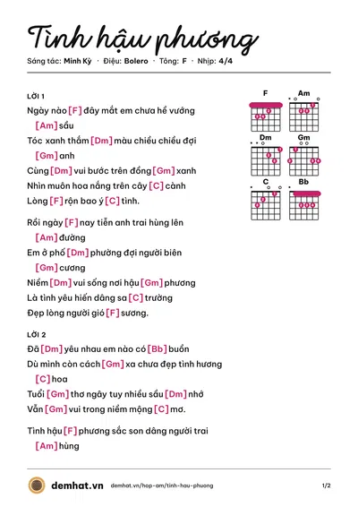 Hợp âm Tình hậu phương (Tuấn Vũ) – bản nhạc PDF trang 1, tông F
