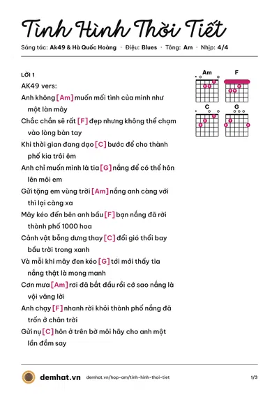 Hợp âm Tình Hình Thời Tiết (Ak49) – bản nhạc PDF trang 1, tông Am