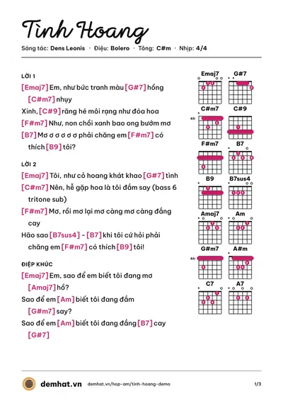 Hợp âm Tình Hoang (Dens Leonis) – bản nhạc PDF trang 1, tông C#m