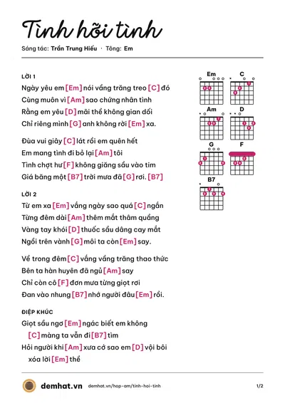 Hợp âm Tình hỡi tình (Lina Nguyễn) – bản nhạc PDF trang 1, tông Em