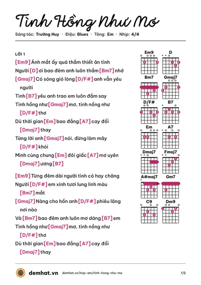 Hợp âm Tình Hồng Như Mơ (Cẩm Ly) – bản nhạc PDF trang 1, tông Em