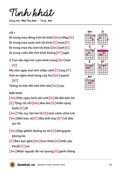 Hợp âm Tình khát (Mai Thu Sơn) – bản nhạc PDF trang 1, tông Am