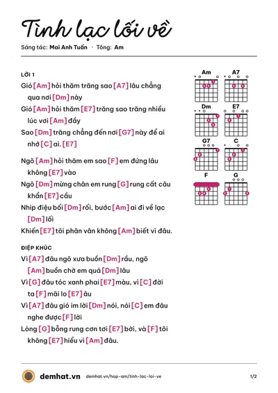 Hợp âm Tình lạc lối về (Clara Ngo) – bản nhạc PDF trang 1, tông Am