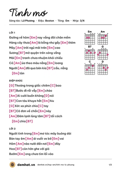 Hợp âm Tình mơ (Ngọc Minh) – bản nhạc PDF trang 1, tông Em