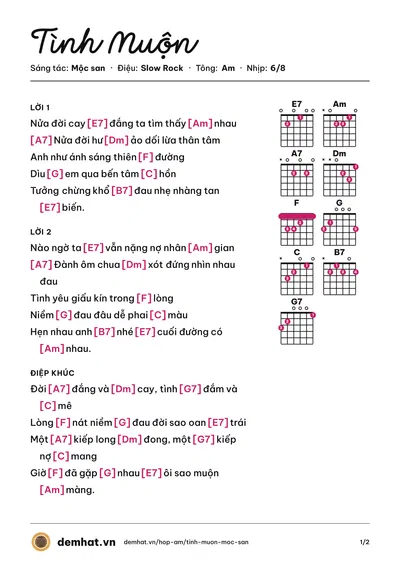 Hợp âm Tình Muộn (Mộc san) – bản nhạc PDF trang 1, tông Am