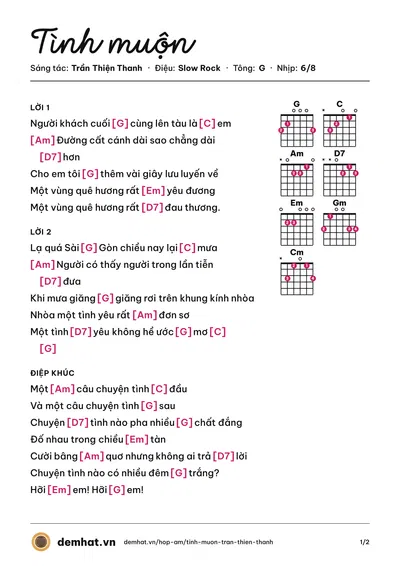 Hợp âm Tình muộn (Trần Thiện Thanh) – bản nhạc PDF trang 1, tông G