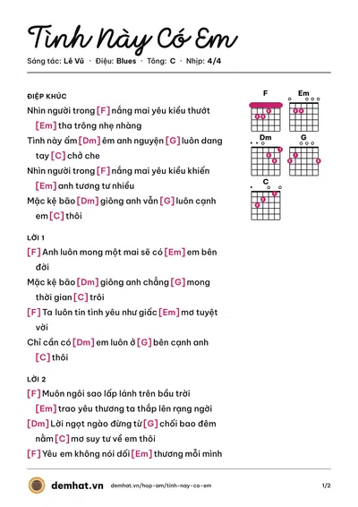 Hợp âm Tình Này Có Em (Lê Vũ) – bản nhạc PDF trang 1, tông C