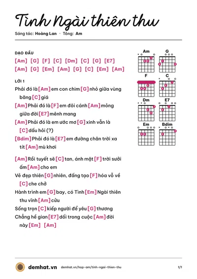 Hợp âm Tình Ngài thiên thu (Sơn Túi Đỏ) – bản nhạc PDF trang 1, tông Am