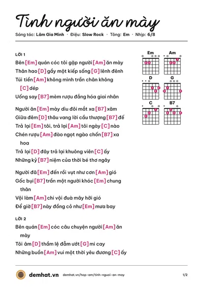Hợp âm Tình người ăn mày (Lâm Gia Minh) – bản nhạc PDF trang 1, tông Em
