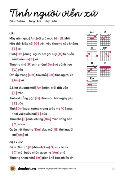 Hợp âm Tình người viễn xứ (Trường Vũ) – bản nhạc PDF trang 1, tông Am