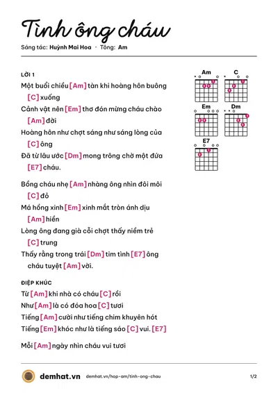 Hợp âm Tình ông cháu (Dương Anh) – bản nhạc PDF trang 1, tông Am