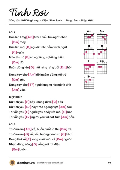 Hợp âm Tình Rơi (Trần Thái Hòa) – bản nhạc PDF trang 1, tông Am