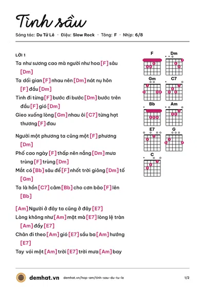 Hợp âm Tình sầu (Du Tử Lê) – bản nhạc PDF trang 1, tông F
