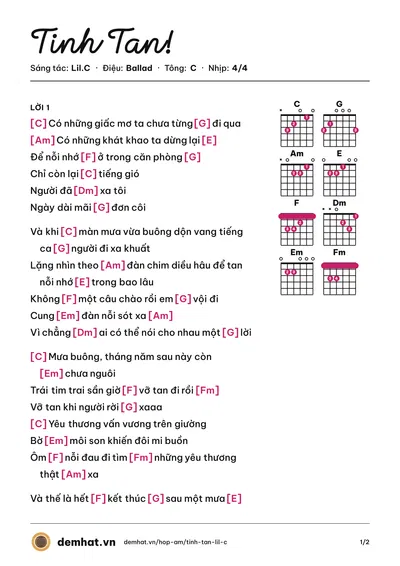 Hợp âm Tinh Tan! (Lil.C) – bản nhạc PDF trang 1, tông C
