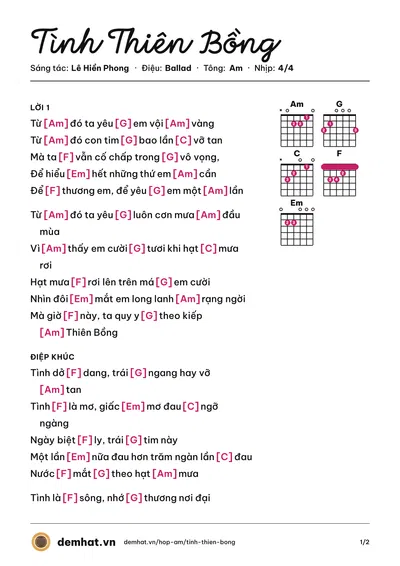 Hợp âm Tình Thiên Bồng (Lê Hiền Phong) – bản nhạc PDF trang 1, tông Am