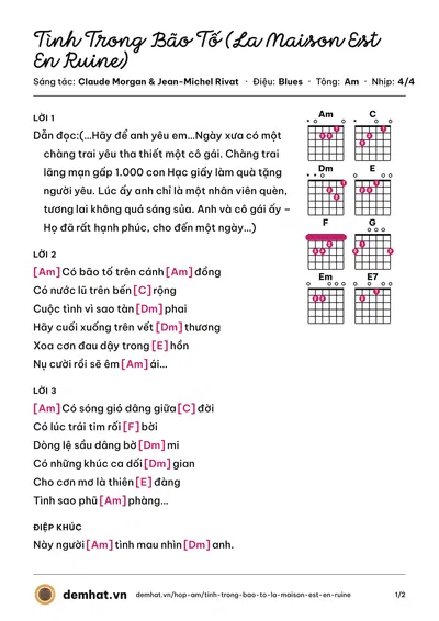 Hợp âm Tình Trong Bão Tố (La Maison Est En Ruine) (Lâm Nhật Tiến) – bản nhạc PDF trang 1, tông Am