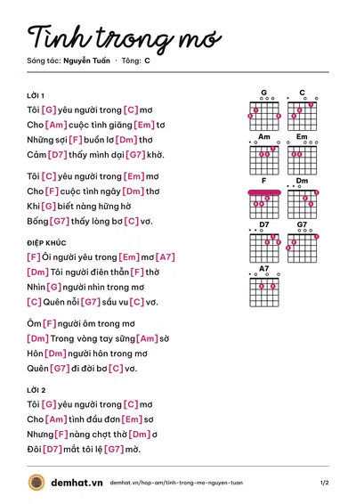 Hợp âm Tình trong mơ (Hạnh Nguyên) – bản nhạc PDF trang 1, tông C