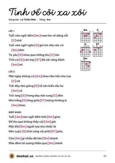 Hợp âm Tình về cõi xa xôi (Trung Nghĩa) – bản nhạc PDF trang 1, tông Am