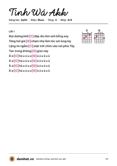 Hợp âm Tình Wá Akk (Grey D) – bản nhạc PDF trang 1, tông C