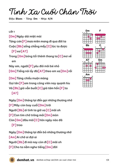 Hợp âm Tình Xa Cuối Chân Trời (Jimmii Nguyễn) – bản nhạc PDF trang 1, tông Dm