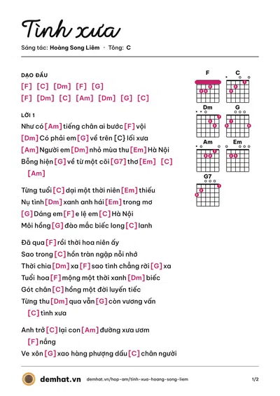 Hợp âm Tình xưa (Ngọc Diệp) – bản nhạc PDF trang 1, tông C