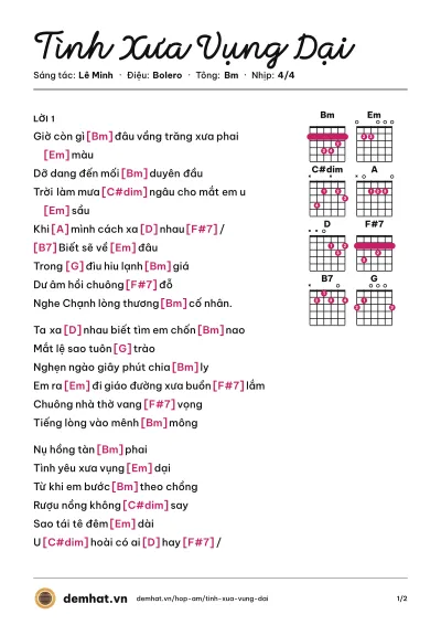 Hợp âm Tình Xưa Vụng Dại (Hải Vy) – bản nhạc PDF trang 1, tông Bm
