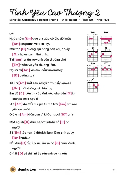 Hợp âm Tình Yêu Cao Thượng 2 (Phạm Quỳnh Anh) – bản nhạc PDF trang 1, tông Em