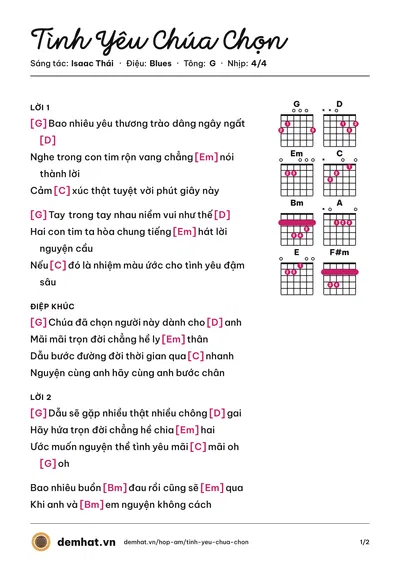 Hợp âm Tình Yêu Chúa Chọn (Isaac Thái) – bản nhạc PDF trang 1, tông G
