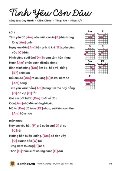 Hợp âm Tình Yêu Còn Đâu (Đàm Vĩnh Hưng) – bản nhạc PDF trang 1, tông Am