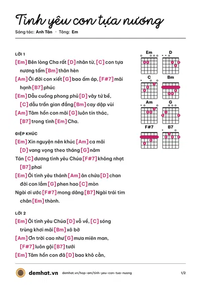 Hợp âm Tình yêu con tựa nương (Phương Anh) – bản nhạc PDF trang 1, tông Em