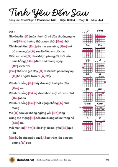 Hợp âm Tình Yêu Đến Sau (Myra Trần) – bản nhạc PDF trang 1, tông D