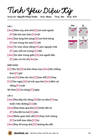 Hợp âm Tình Yêu Diệu Kỳ (Bằng Cường) – bản nhạc PDF trang 1, tông Am