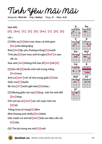 Hợp âm Tình Yêu Mãi Mãi (Hồ Quỳnh Hương) – bản nhạc PDF trang 1, tông G