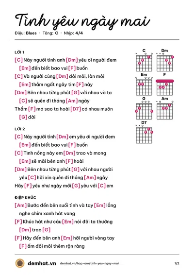 Hợp âm Tình yêu ngày mai (Cẩm Ly) – bản nhạc PDF trang 1, tông C