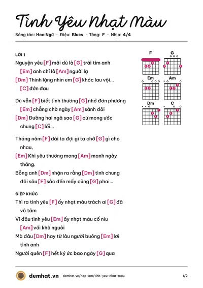 Hợp âm Tình Yêu Nhạt Màu (Lê Thái Sơn) – bản nhạc PDF trang 1, tông F