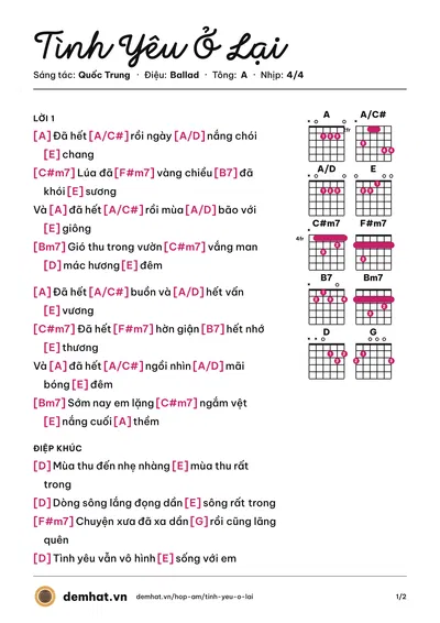 Hợp âm Tình Yêu Ở Lại (Hồng Nhung) – bản nhạc PDF trang 1, tông A