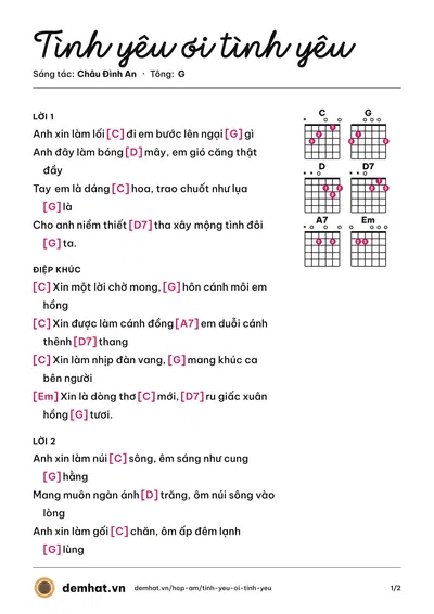 Hợp âm Tình yêu ơi tình yêu (Châu Đình An) – bản nhạc PDF trang 1, tông G