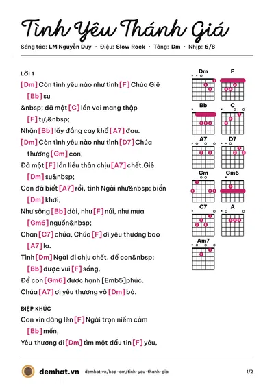 Hợp âm Tình Yêu Thánh Giá (Lm. JB. Nguyễn Sang) – bản nhạc PDF trang 1, tông Dm