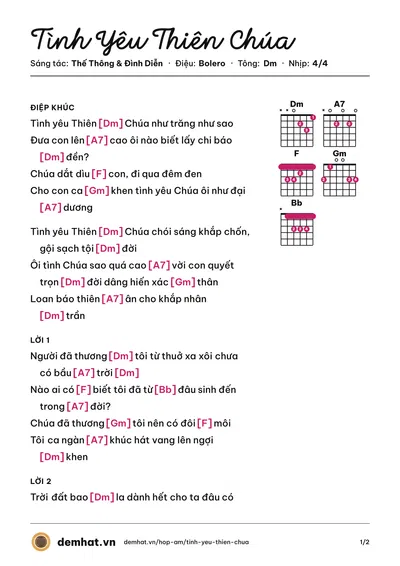 Hợp âm Tình Yêu Thiên Chúa (Lệ Hằng) – bản nhạc PDF trang 1, tông Dm
