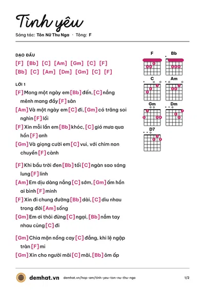 Hợp âm Tình yêu (Nguyễn Hồng Ân) – bản nhạc PDF trang 1, tông F