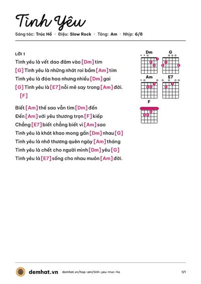 Hợp âm Tình Yêu (Lâm Nhật Tiến) – bản nhạc PDF trang 1, tông Am