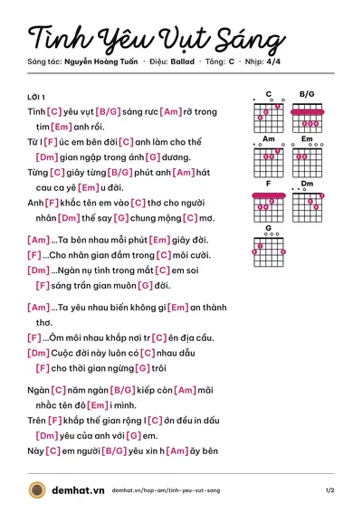 Hợp âm Tình Yêu Vụt Sáng (Lâm Nhật Tiến) – bản nhạc PDF trang 1, tông C